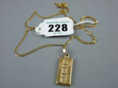 A nine carat gold nugget pendant and flat curb link chain, total 10 grms