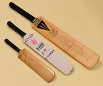THREE SIGNED CRICKET BATS INCLUDING A SMALL BAT WITH THE 1961 ENGLAND & AUSTRALIA ASHES TEAM,