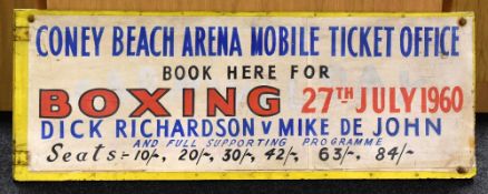 CONEY BEACH BOXING PROMOTION SIGN with colourful painted lettering on paper applied to wood and