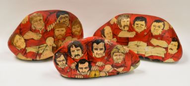 THREE PAINTED PEBBLES BY JEFF GIGGS, painted on both sides with members of the Wales 1977 Grand Sla