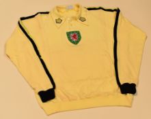 MID-1970s WALES FA GOALKEEPER JERSEY BELIEVED MATCH-WORN BY DAI DAVIES in yellow bearing synthetic