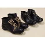 TWO PAIRS OF LEATHER RUGBY BOOTS WORN BY HAYDN TANNER, in black leather with laces and studs - one
