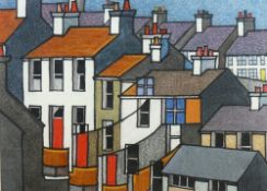 WARREN WATKINSON MORRIS mixed media - colourful architectural study of red chimneyed Anglesey