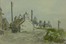 SIR KYFFIN WILLIAMS RA watercolour and mixed media - village scene Brynsiencyn, Anglesey, signed