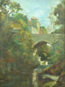 JOHN KELT EDWARDS oil on board - bridge over a small gorge, signed with initials and dated 1905,