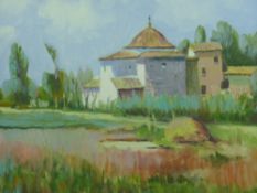 RALPH W SPILLER oil - Asturian Monastery, signed with initials and dated 2000, 40 x 50 cms