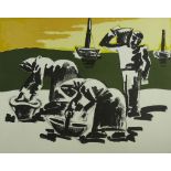 JOSEF HERMAN artist's proof print - Penclawdd cocklepickers, mounted but unframed, signed in full,