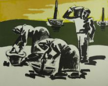 JOSEF HERMAN artist's proof print - Penclawdd cocklepickers, mounted but unframed, signed in full,
