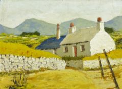 TOM GERRARD oil on board - Nantlle Valley, Snowdonia whitewashed cottage, signed, 29.5 x 39.5 cms