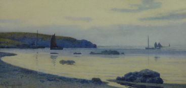 JOHN McDOUGAL watercolour - sailing boats in a rocky Anglesey cove, signed and dated 1905, 16 x 33.5