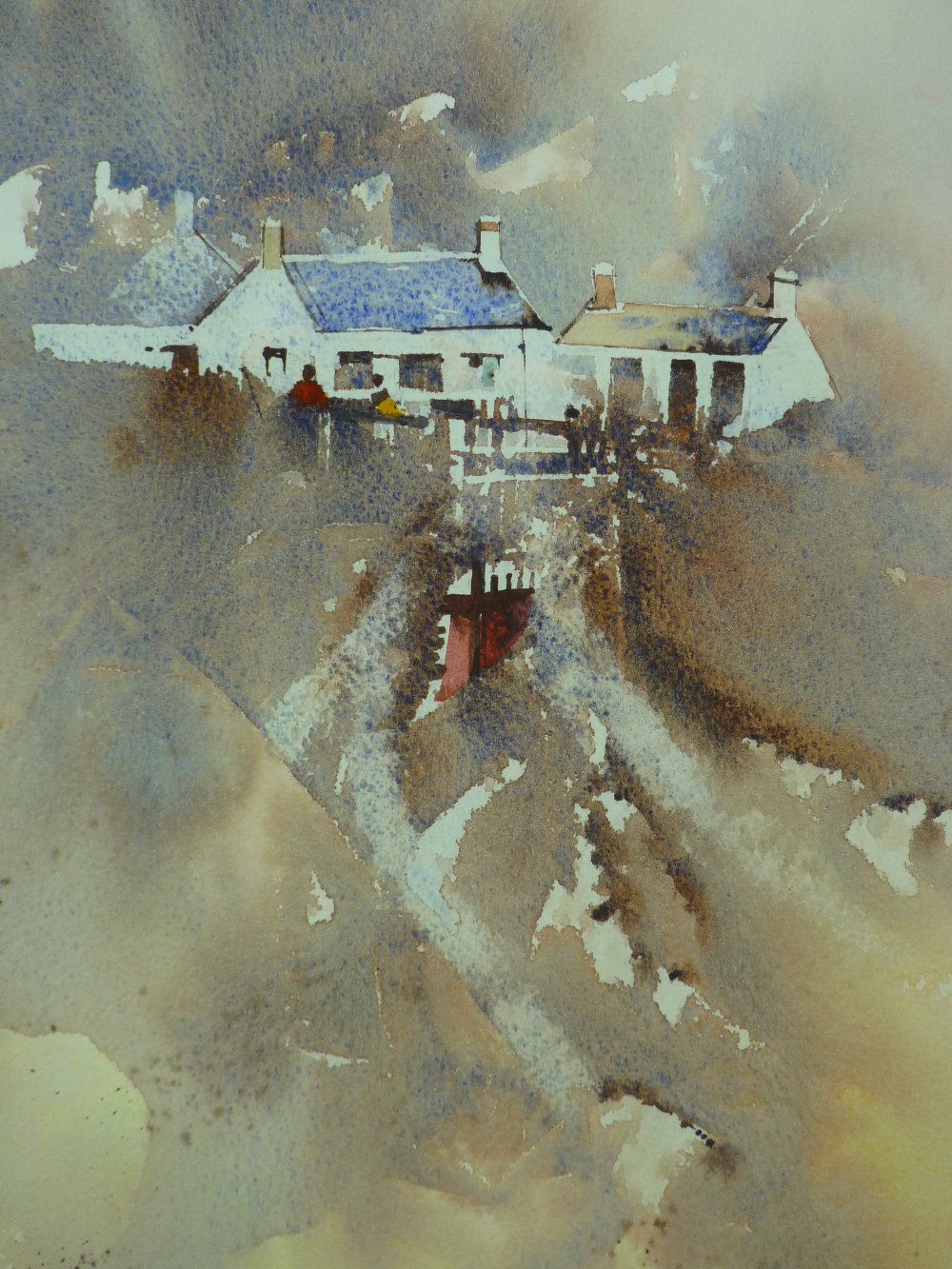 JOHN MORRIS watercolour - Welsh hillside cottages, signed and entitled verso 'Tyddyn Difyr', 38 x 23