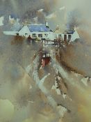 JOHN MORRIS watercolour - Welsh hillside cottages, signed and entitled verso 'Tyddyn Difyr', 38 x 23