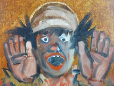 KAREL LEK oil on canvas - surprised clown, signed, 40 x 50 cms