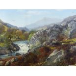 HILTON L PRATT JNR oil on canvas, unframed - Lledr Valley with sheep grazing amongst rocks, signed