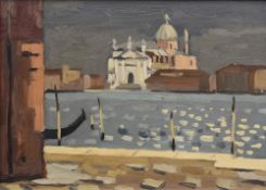 SIR KYFFIN WILLIAMS RA oil on board - view across Venetian canal towards the Il Redentore