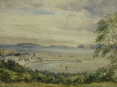 F TAVARI watercolour - view of Beaumaris and the Pier and the distant Great Orme as seen from the