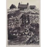 SIR KYFFIN WILLIAMS RA limited edition (83/150) print - farmer carrying a pail with his dog ahead,