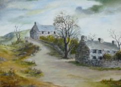 GWYNETH TOMOS watercolour/mixed media - two Welsh roadside cottages, signed with initials and signed