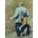 KEITH BOWEN coloured limited edition (8/550) pastel print - farmer with sheepdog, signed, original