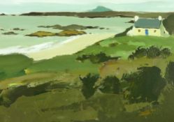 DONALD MCINTYRE acrylic - Anglesey coast, entitled verso 'Cottage and Holyhead Mountain', signed