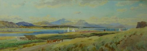 WILLIAM MATHISON two watercolours - 1. South Caernarfonshire coastal scene with distant Rivals,