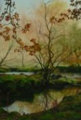 TINA HOLLEY coloured print - river and trees, entitled 'Afon Llugwy, Capel Curig', 39 x 27 cms