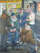 CARL F E HODGSON two oils on canvas on stretcher, unframed - 1. six gents in various states of