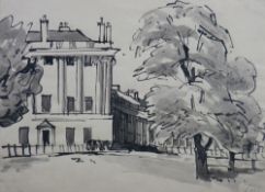 SIR KYFFIN WILLIAMS colourwash - The Royal Crescent, Bath with elegant trees, signed with