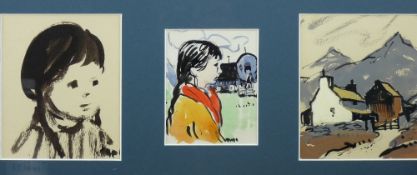 DONALD McINTYRE a trio of watercolours within one frame - 1. colourwash - head and shoulders