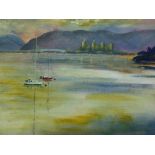 MARTYN HALEY (of Colwyn Bay) acrylic - sunset on the River Conwy looking towards the castle etc from