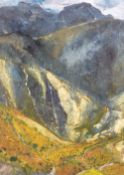 GWILYM PRICHARD mixed media - fine depiction of The Moelwyns near Tanygrisiau, signed, 49 x 33.5
