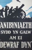 An original World War I recruitment poster in Welsh - 'Anibyniaeth Sydd yn Galw am ei Dewraf Dyn',