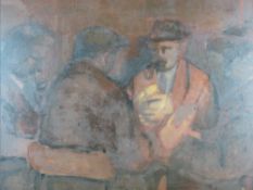 WILL ROBERTS early oil on board - 'The Card Players' with original Art Council of Great Britain,