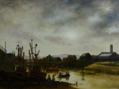 JIM ANDREW (The Ginnel Gallery, Manchester) oil on canvas - historical scene 'The Foryd Harbour,