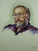 DAVID GRIFFITHS oil on canvas - portrait of TV designer Hywel Morris, signed, 60 x 50 cms