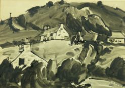 SIR KYFFIN WILLIAMS RA colourwash - landscape Anglesey cottages, signed with initials and entitled