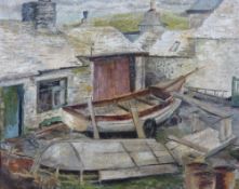 KENNETH A JAMESON (of Birkenhead) oil on canvas - old boatyard scene, signed and dated 1957 and