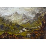 DAVID WYN GRIFFITHS oil on board - Snowdonia cottages, signed in full, 29 x 43 cms