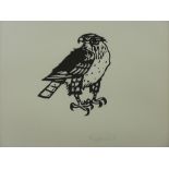 SIR KYFFIN WILLIAMS RA lithograph - perched falcon, signed in full, 33 x 33 cms
