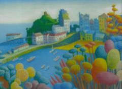 R W SPILLER coloured print - Tenby Harbour, 28 x 38.5 cms