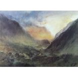 WILLIAM SELWYN coloured limited edition (45/500) print - sunset over the Llanberis Pass, signed in