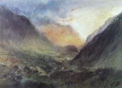 WILLIAM SELWYN coloured limited edition (45/500) print - sunset over the Llanberis Pass, signed in