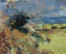 DAVID TRESS oil on board and construction - coastal scene entitled 'Thorn and Sea, Summer', signed