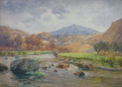 HENRY J LYON watercolour - Lledr riverscape, signed and with original title label verso 'A Grey