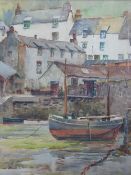 ARTHUR NETHERWOOD watercolour - harbour scene with boats and figures, signed, 52 x 37 cms