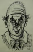 KAREL LEK ink - head and shoulders study of a clown, signed, 31 x 21 cms