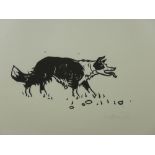SIR KYFFIN WILLIAMS RA lithograph - stalking sheepdog, signed in full, 28 x 43 cms
