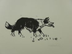 SIR KYFFIN WILLIAMS RA lithograph - stalking sheepdog, signed in full, 28 x 43 cms