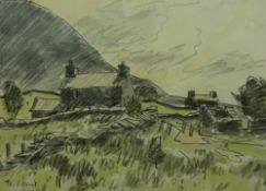 SIR KYFFIN WILLIAMS RA pencil and colourwash - Caernarfonshire farmstead and entitled 'Twll Nant'