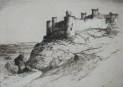 PETER .. - etching, Harlech Castle, indistinctly signed and entitled, 18 x 20 cms